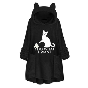 Fleece™ - I Do What I Want Fluffy Fleece Oversize Hoodie With Cat Ears