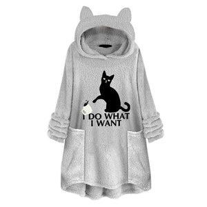 Fleece™ - I Do What I Want Fluffy Fleece Oversize Hoodie With Cat Ears