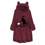 Fleece™ - I Do What I Want Fluffy Fleece Oversize Hoodie With Cat Ears