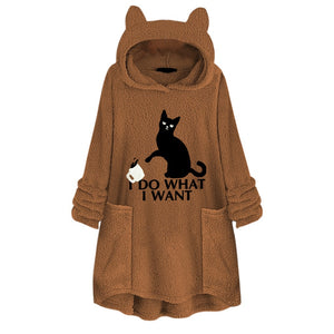 Fleece™ - I Do What I Want Fluffy Fleece Oversize Hoodie With Cat Ears