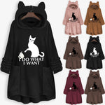 Fleece™ - I Do What I Want Fluffy Fleece Oversize Hoodie With Cat Ears