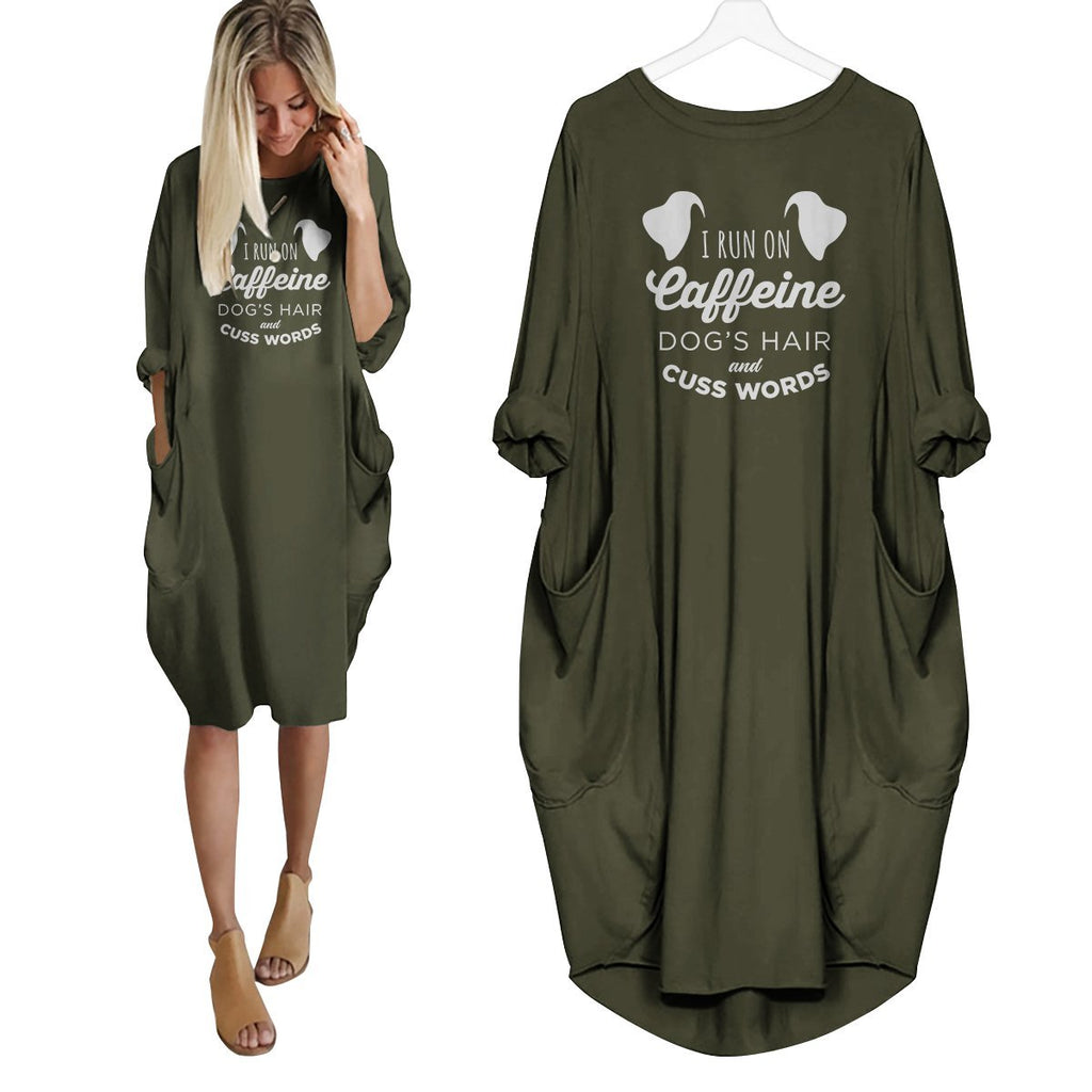 I Run On Caffeine Dogs Hair And Cuss Words Dress Green / S