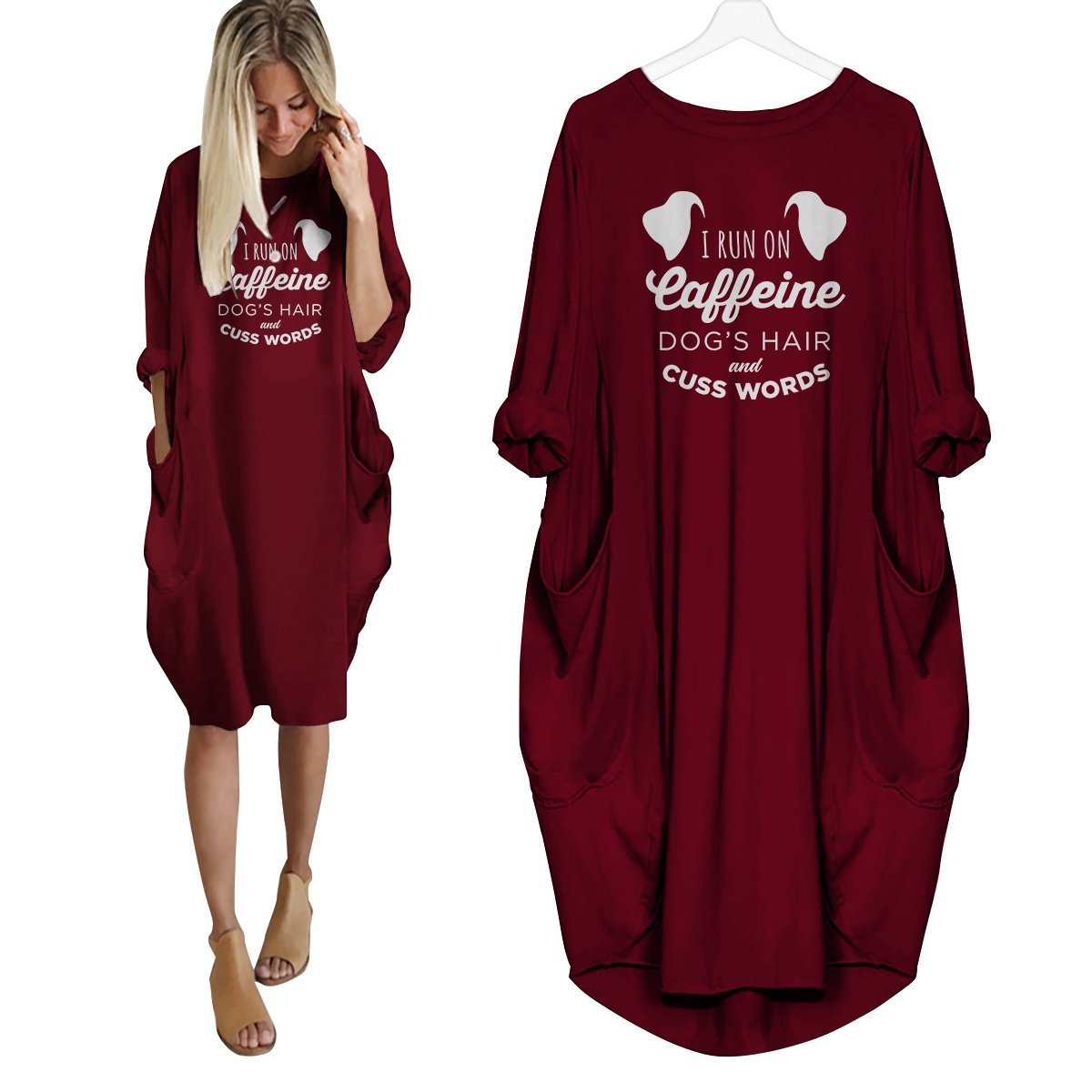 I Run On Caffeine Dogs Hair And Cuss Words Dress Red / S