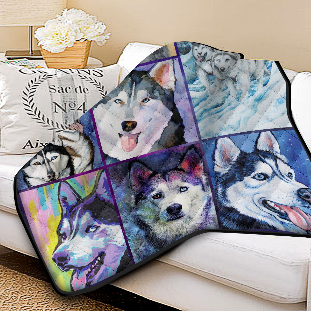 Siberian Husky Dog Lover Quilt Blanket