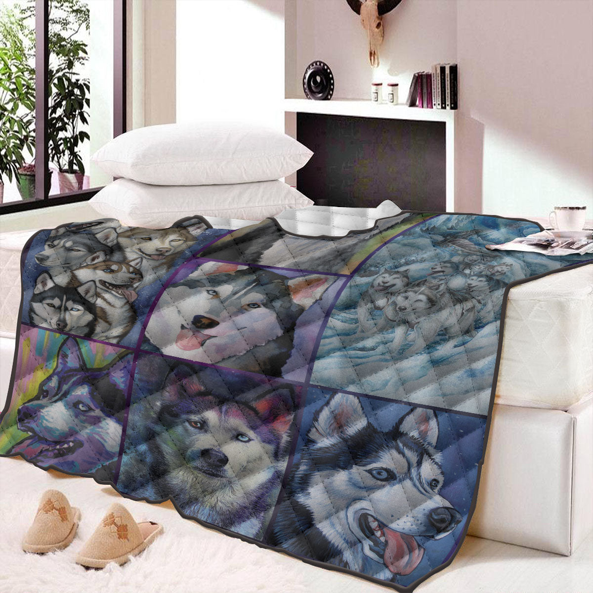 Siberian Husky Dog Lover Quilt Blanket