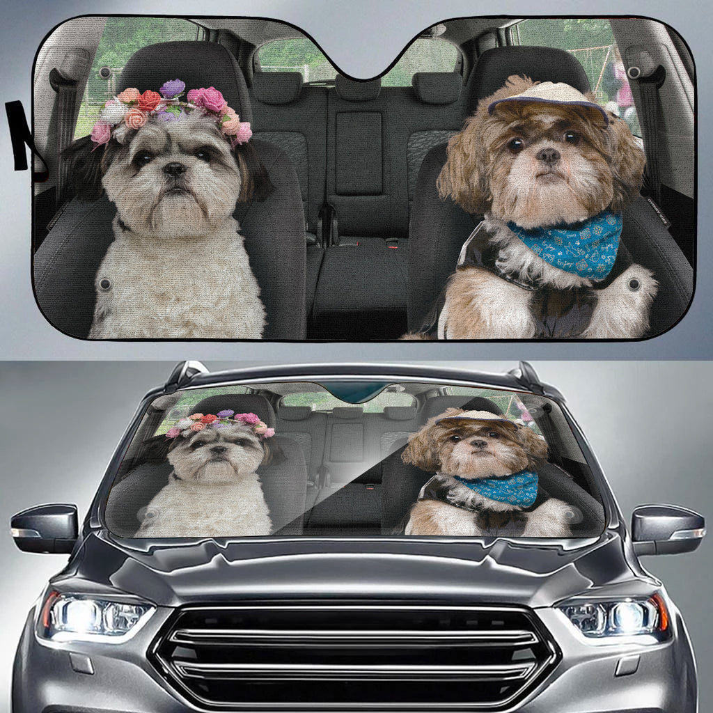 Shih Tzu Cute Couple Auto Sun Shade