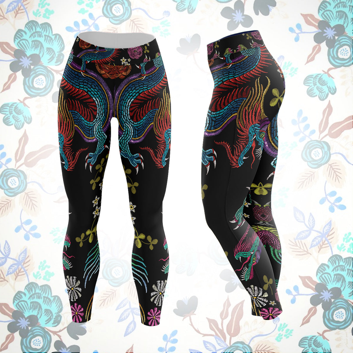 Floral Dragon Unisex Tights