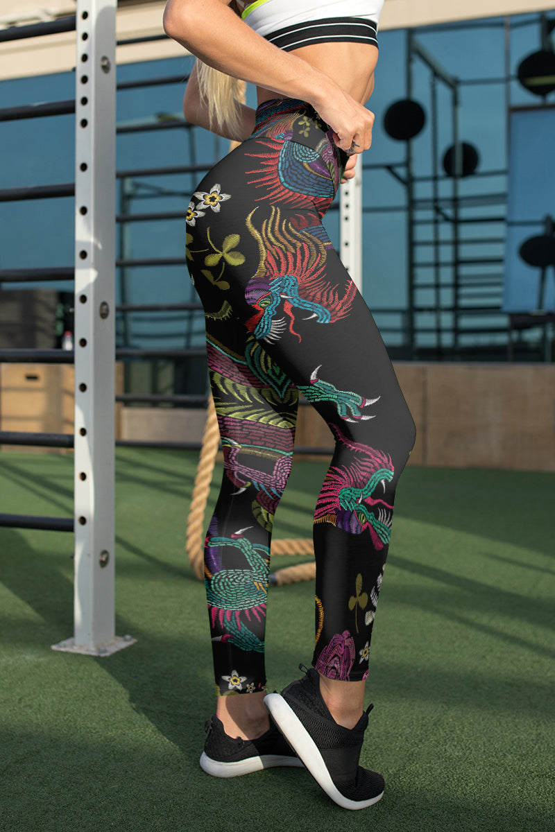 Floral Dragon Unisex Tights