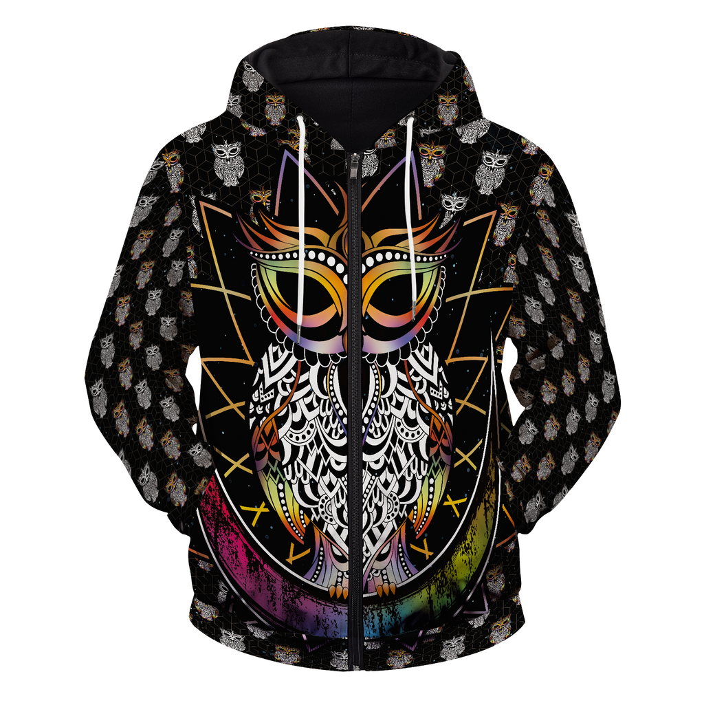 Electro Owl Unisex Zipped Hoodie