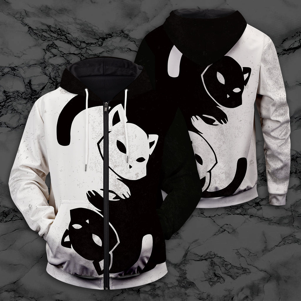 Yin Yang Feline Unisex Zipped Hoodie