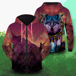 Wolf Dreamcatcher Unisex Zipped Hoodie