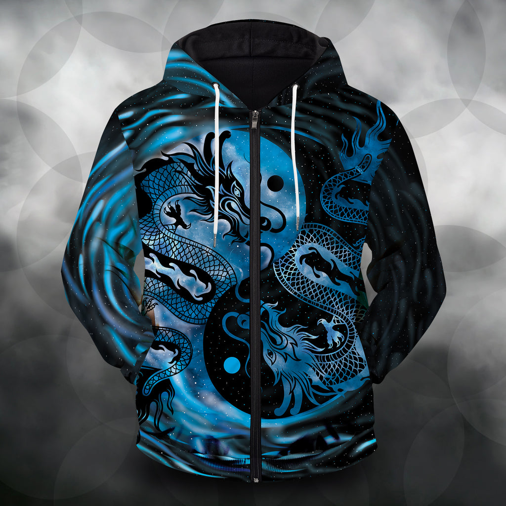 Yin Yang Zealous Dragon Unisex Zipped Hoodie