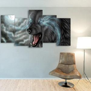 Blue Eyes Black Wolf 5 Piece Canvas Small / No Frame Wall