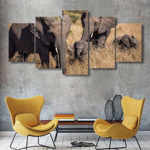 Elephant In Grass 5 Piece Canvas Small / No Frame Wall