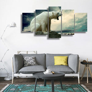 Furious Polar Bear 5 Piece Canvas Small / No Frame Wall