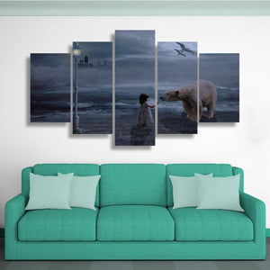 Girl & Bear 5 Piece Canvas Small / No Frame Wall