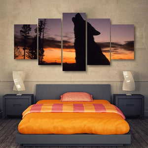 Howling Wolf 5 Piece Canvas Small / No Frame Wall