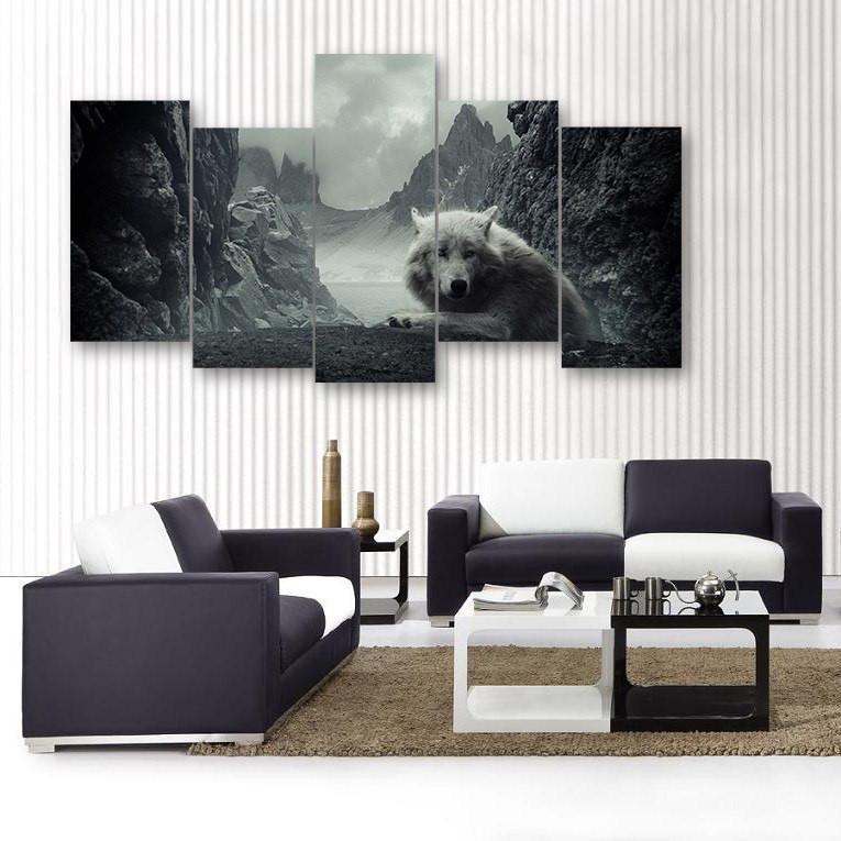 Mountain Wolf 5 Piece Canvas Small / No Frame Wall