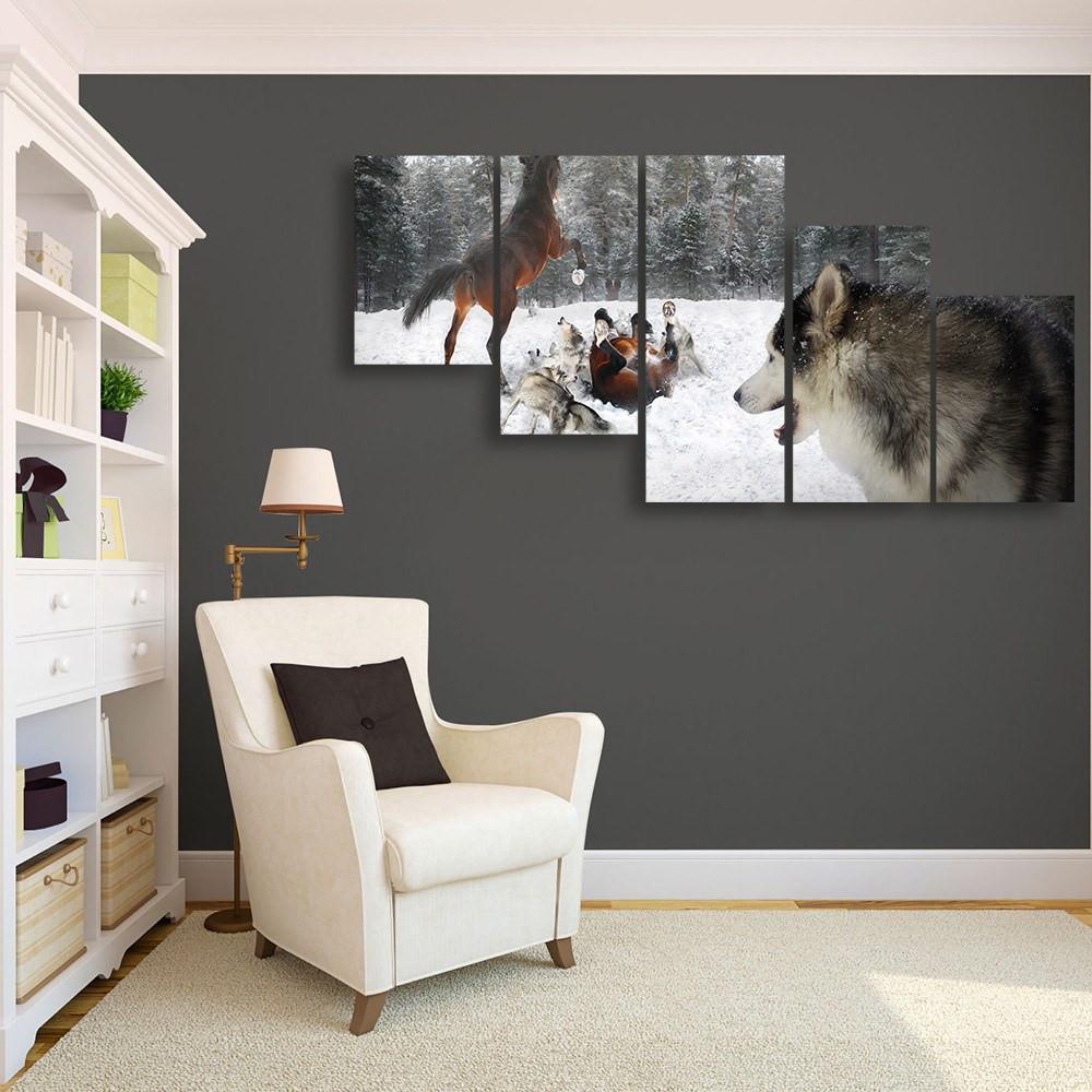 Pack Of Wolves 5 Piece Canvas Small / No Frame Wall