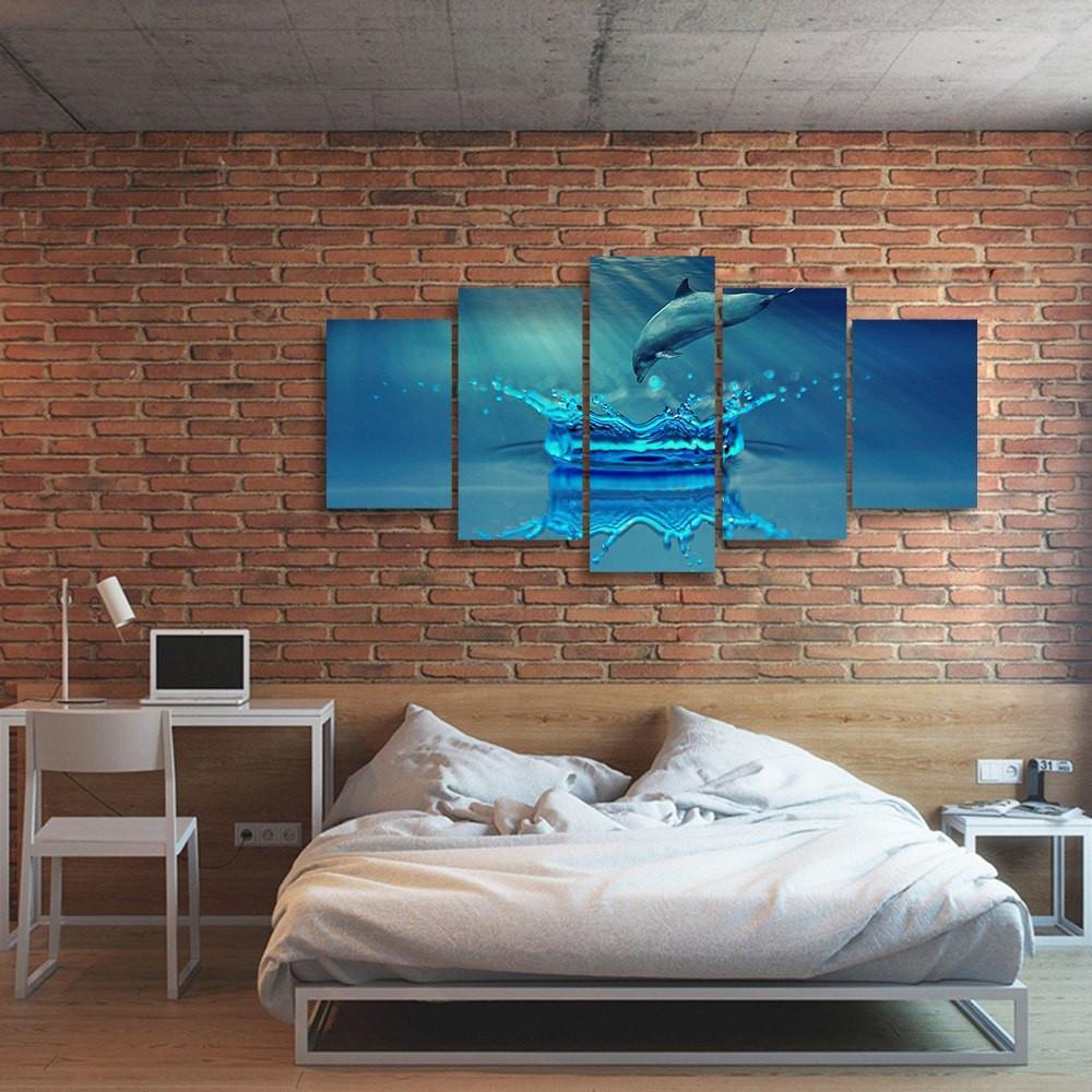 Splash Dolphin 5 Piece Canvas Small / No Frame Wall