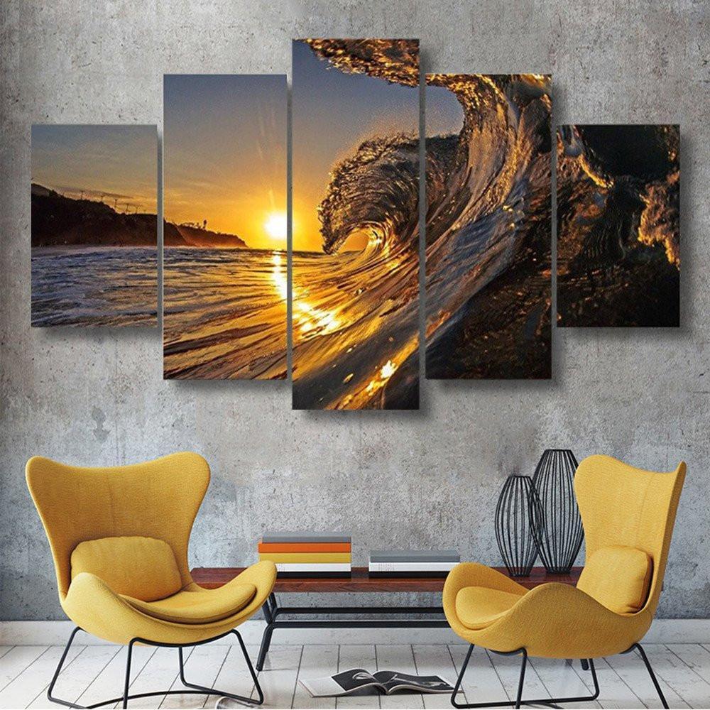 Sunset Wave 5 Piece Canvas Wall