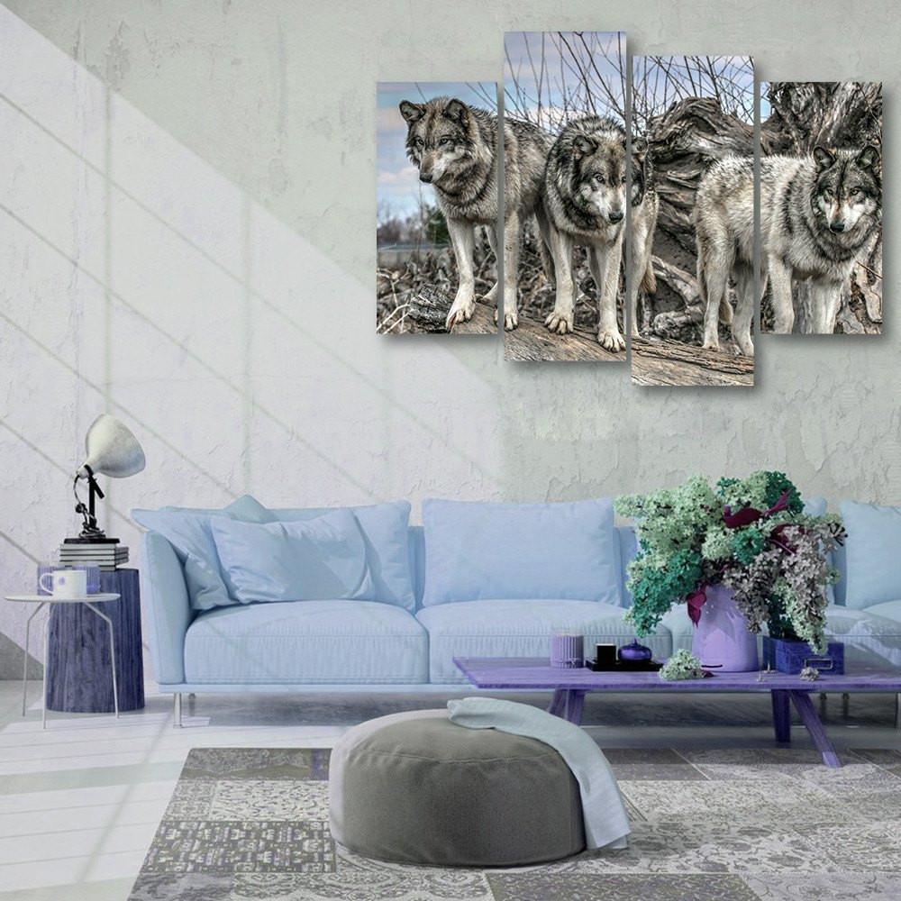 Three Wolves Standing 4 Piece Canvas Small / No Frame Wall