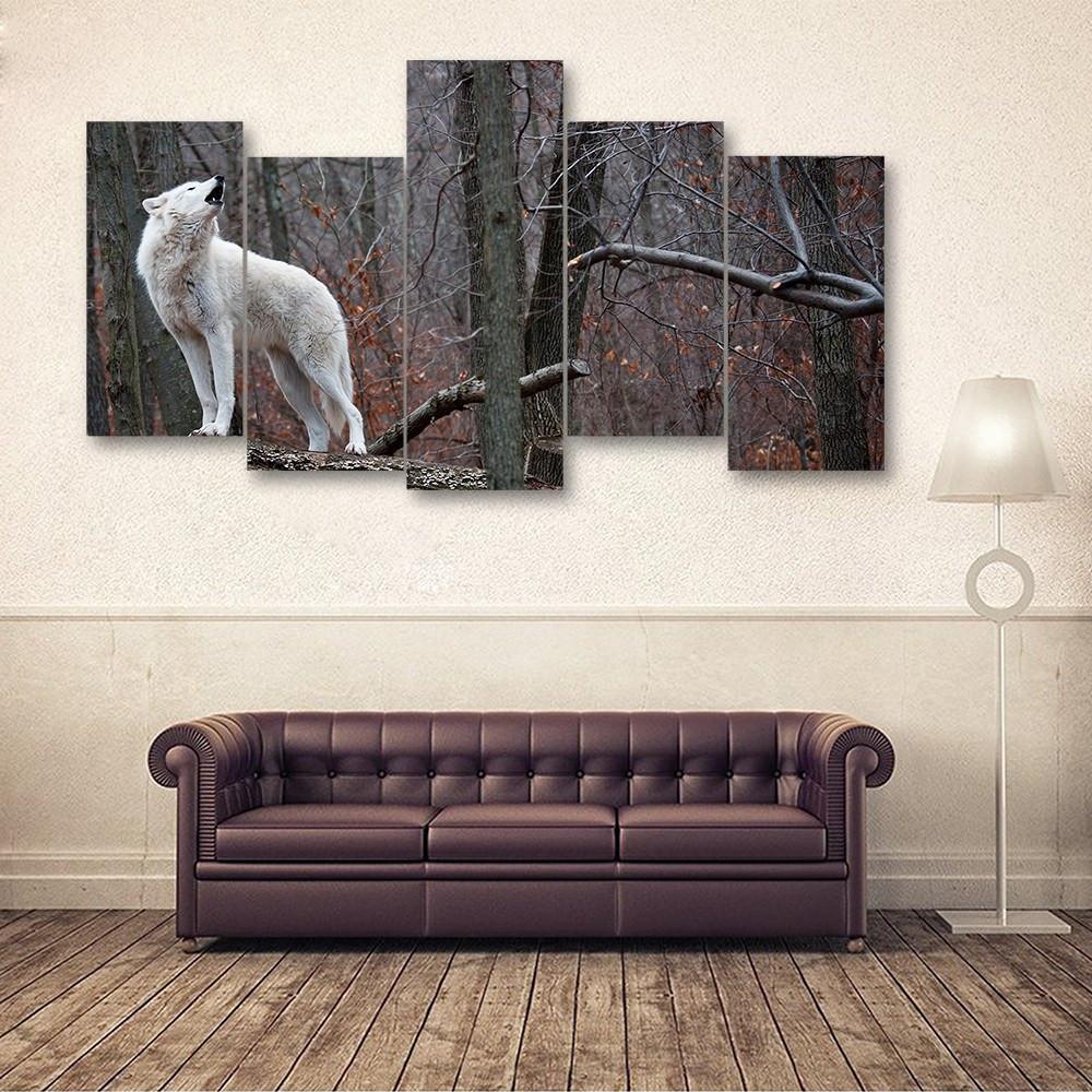 Wolf Howling Back 5 Piece Canvas Small / No Frame Wall