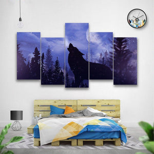 Wolf In Wilderness 5 Piece Canvas Small / No Frame Wall